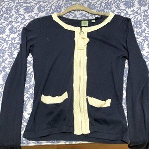 Anthropologie Navy blue and cream zip up cardigan